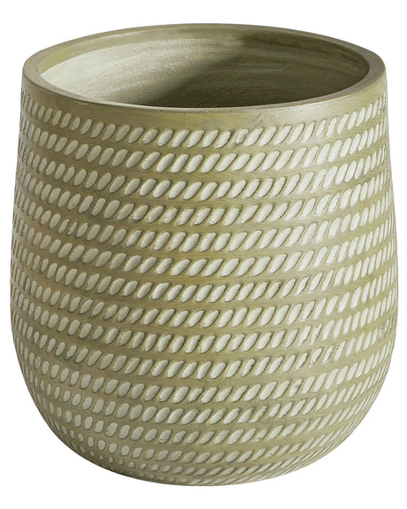 Plant Pot Green Fibre Clay  39 cm Round Outdoor Flower Pot Embossed Pattern Beliani