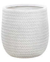 Plant Pot Off-White Fibre Clay  39 cm Round Outdoor Flower Pot Embossed Pattern Beliani