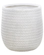 Plant Pot Off-White Fibre Clay  39 cm Round Outdoor Flower Pot Embossed Pattern Beliani
