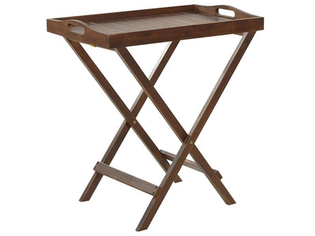 Garden Tray Table Dark Acacia Wood 68 x 45 cm Removable Top Outdoor Foldable Rustic Outdoor Furniture Beliani