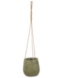 Hanging Plant Pot Green Fibre Clay  20 cm Round Jute String Flower Pot Embossed Pattern Beliani
