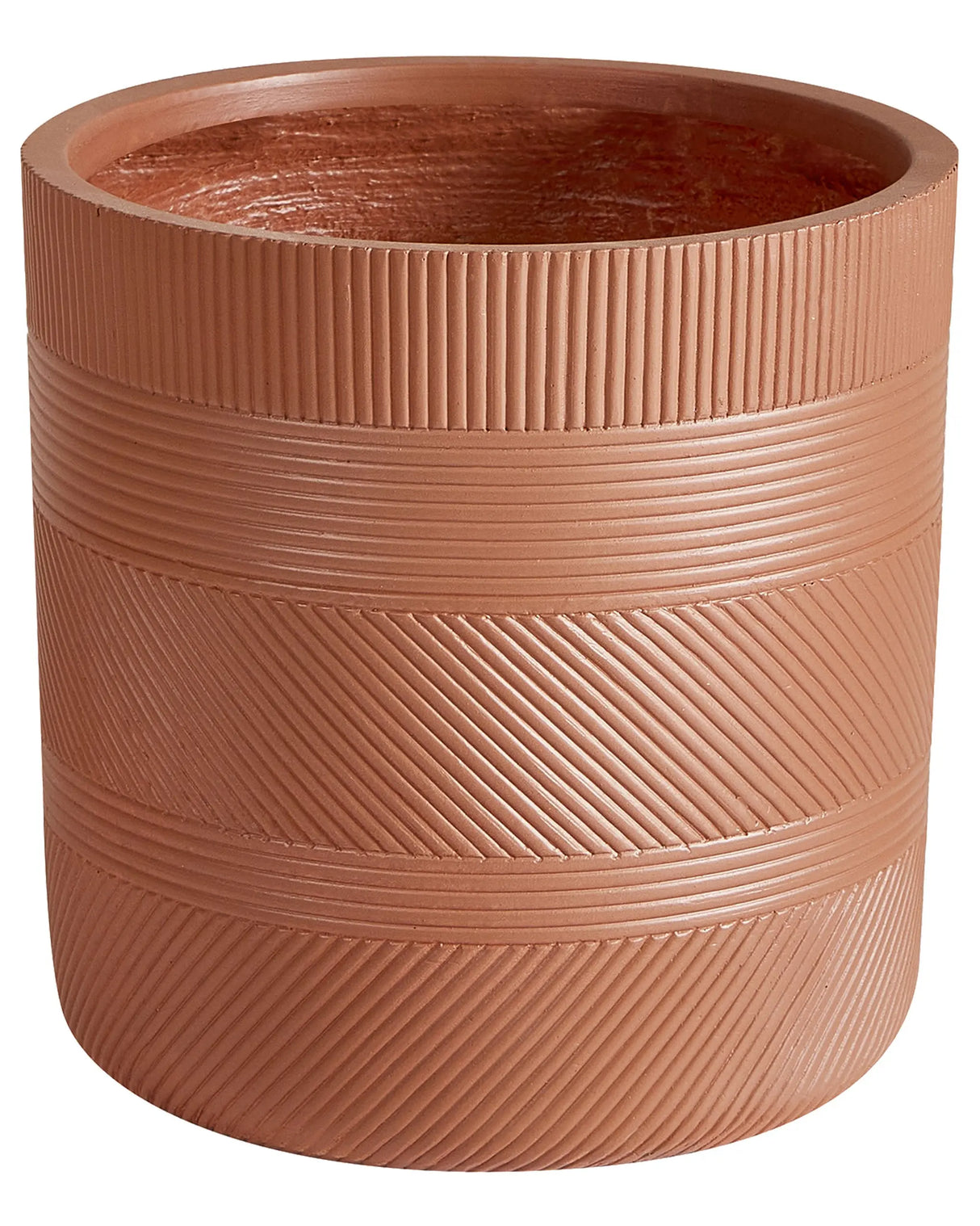 Plant Pot Brown Fibre Clay  31 cm Round Outdoor Flower Pot Embossed Pattern Beliani