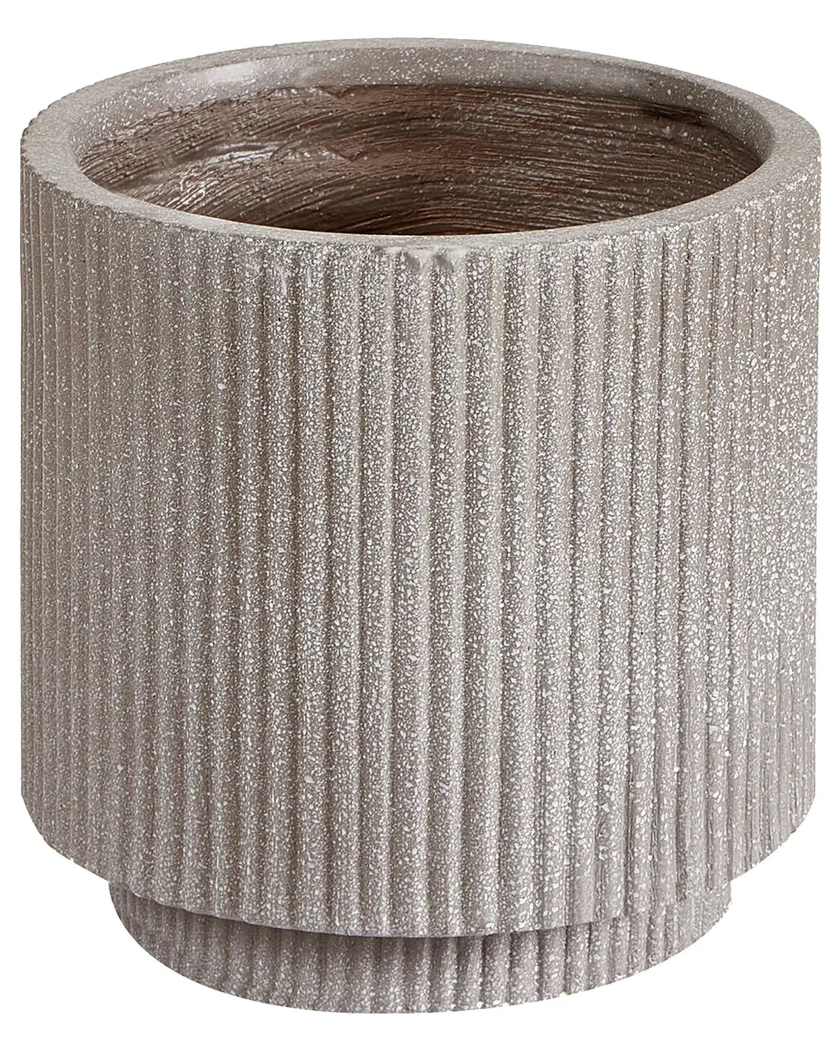 Flower Planter Taupe Fibre Clay Garden Plant Pot 24 x 24 x 24 cm Drainage Hole Vertical Rib Finish Outdoor Patio Garden Beliani