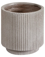 Flower Planter Taupe Fibre Clay Garden Plant Pot 24 x 24 x 24 cm Drainage Hole Vertical Rib Finish Outdoor Patio Garden Beliani