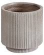 Flower Planter Taupe Fibre Clay Garden Plant Pot 24 x 24 x 24 cm Drainage Hole Vertical Rib Finish Outdoor Patio Garden Beliani