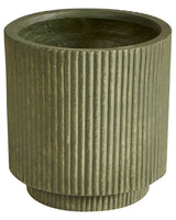 Flower Planter Green Fibre Clay Garden Plant Pot 24 x 24 x 24 cm Drainage Hole Vertical Rib Finish Outdoor Patio Garden Beliani
