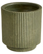 Flower Planter Green Fibre Clay Garden Plant Pot 24 x 24 x 24 cm Drainage Hole Vertical Rib Finish Outdoor Patio Garden Beliani