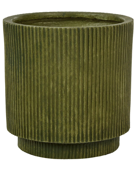 Flower Planter Green Fibre Clay Garden Plant Pot 30 x 30 x 30 cm Drainage Hole Vertical Rib Finish Outdoor Patio Garden Beliani