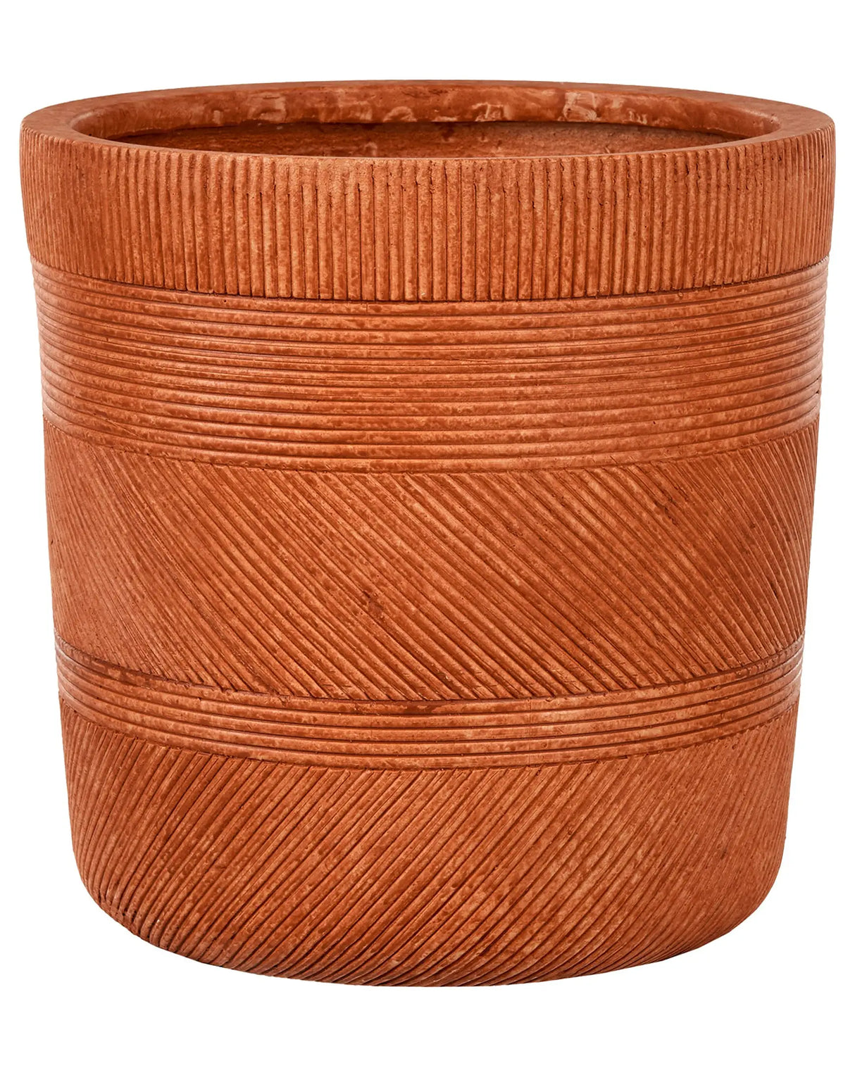 Plant Pot Golden Brown Fibre Clay  40 cm Round Outdoor Flower Pot Embossed Pattern Beliani