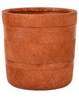 Plant Pot Golden Brown Fibre Clay  40 cm Round Outdoor Flower Pot Embossed Pattern Beliani