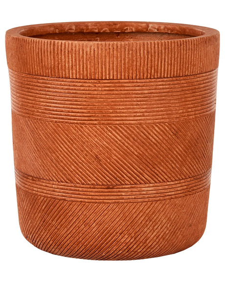 Plant Pot Golden Brown Fibre Clay  40 cm Round Outdoor Flower Pot Embossed Pattern Beliani
