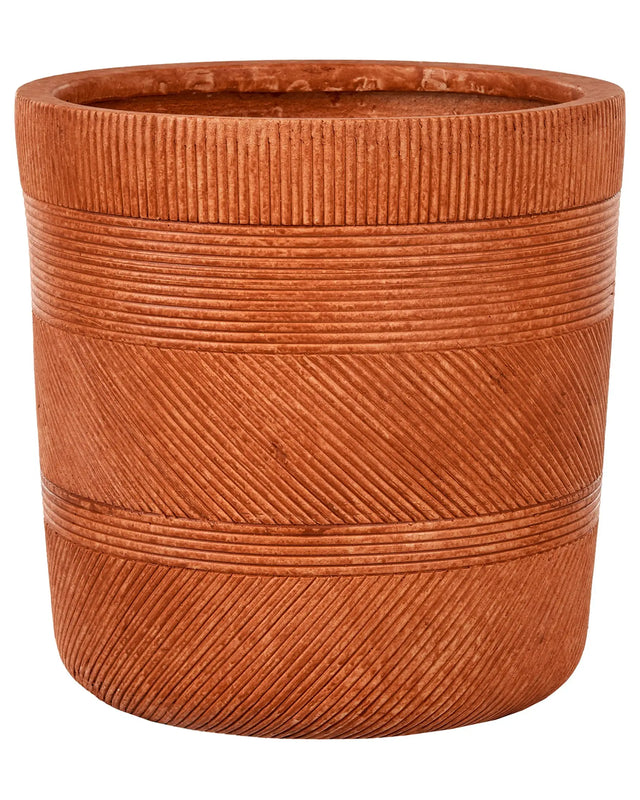 Plant Pot Golden Brown Fibre Clay  40 cm Round Outdoor Flower Pot Embossed Pattern Beliani