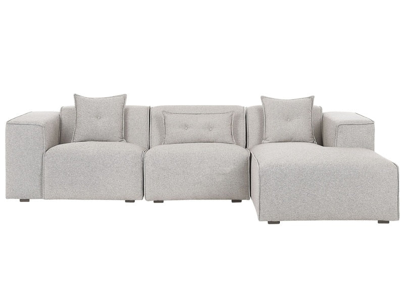 Corner Sofa Light Beige 3 Seater Polyester Upholstery Extra Scatter Cushions Modern Living Room Beliani