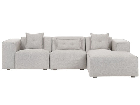 Corner Sofa Light Beige 3 Seater Polyester Upholstery Extra Scatter Cushions Modern Living Room Beliani