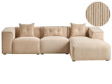 Left Hand Corner Sofa Beige Corduroy Upholstery 3 Seater Extra Scatter Cushions Modern Living Room Beliani