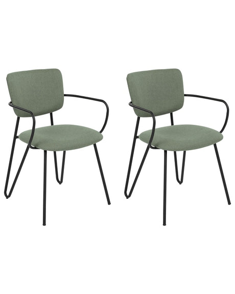 Set of 2 Dining Chairs Dark Green Polyester Structural Fabric Upholstery Black Metal Legs Armless Curved Backrest Modern Contemporary Design Beliani