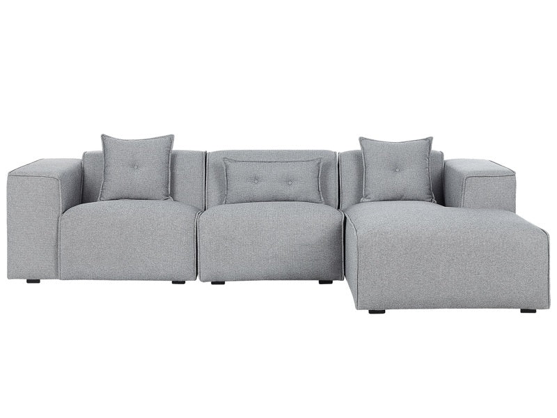 Corner Sofa Grey 3 Seater Polyester Upholstery Extra Scatter Cushions Modern Living Room Beliani