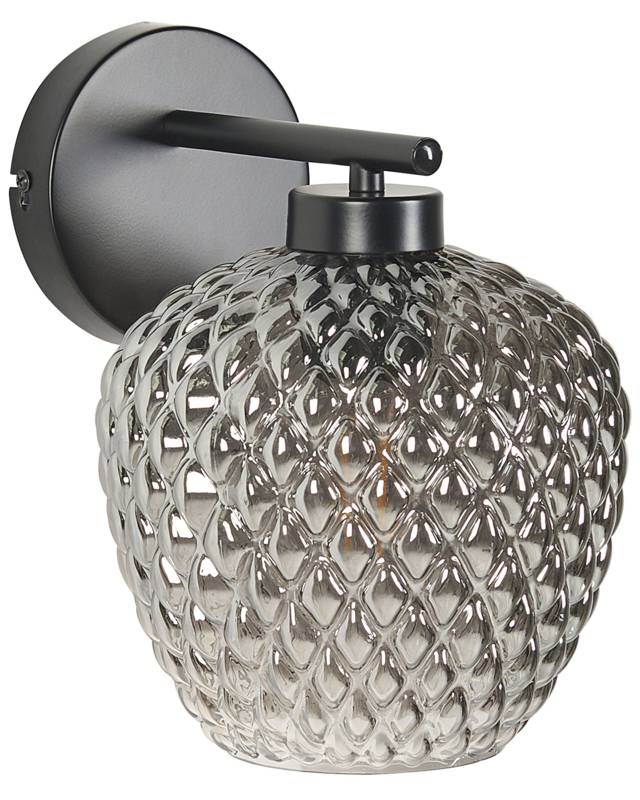 Wall Lamp Grey and Black Iron Base Glass Smoked Shade Single Light Point Home Accessories Illumination Beliani