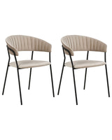 Set of 2 Dining Chairs Taupe Velvet Fabric Upholstery Black Metal Legs with Armrests Curved Backrest Modern Contemporary Design Beliani