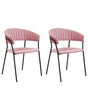 Set of 2 Dining Chairs Pink Velvet Fabric Upholstery Black Metal Legs with Armrests Curved Backrest Modern Contemporary Design Beliani