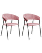 Set of 2 Dining Chairs Pink Velvet Fabric Upholstery Black Metal Legs with Armrests Curved Backrest Modern Contemporary Design Beliani