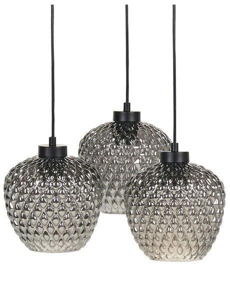 Pendant Lamp Grey Glass Shades Smoked Iron 3 Light Modern Design Home Accessories Living Room Beliani