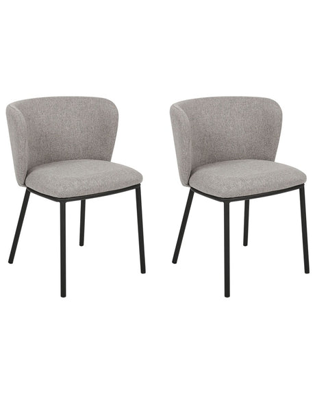 Set of 2 Dining Chairs Grey Polyester Upholstery Black Metal Legs Armless Curved Backrest Modern Contemporary Design Beliani