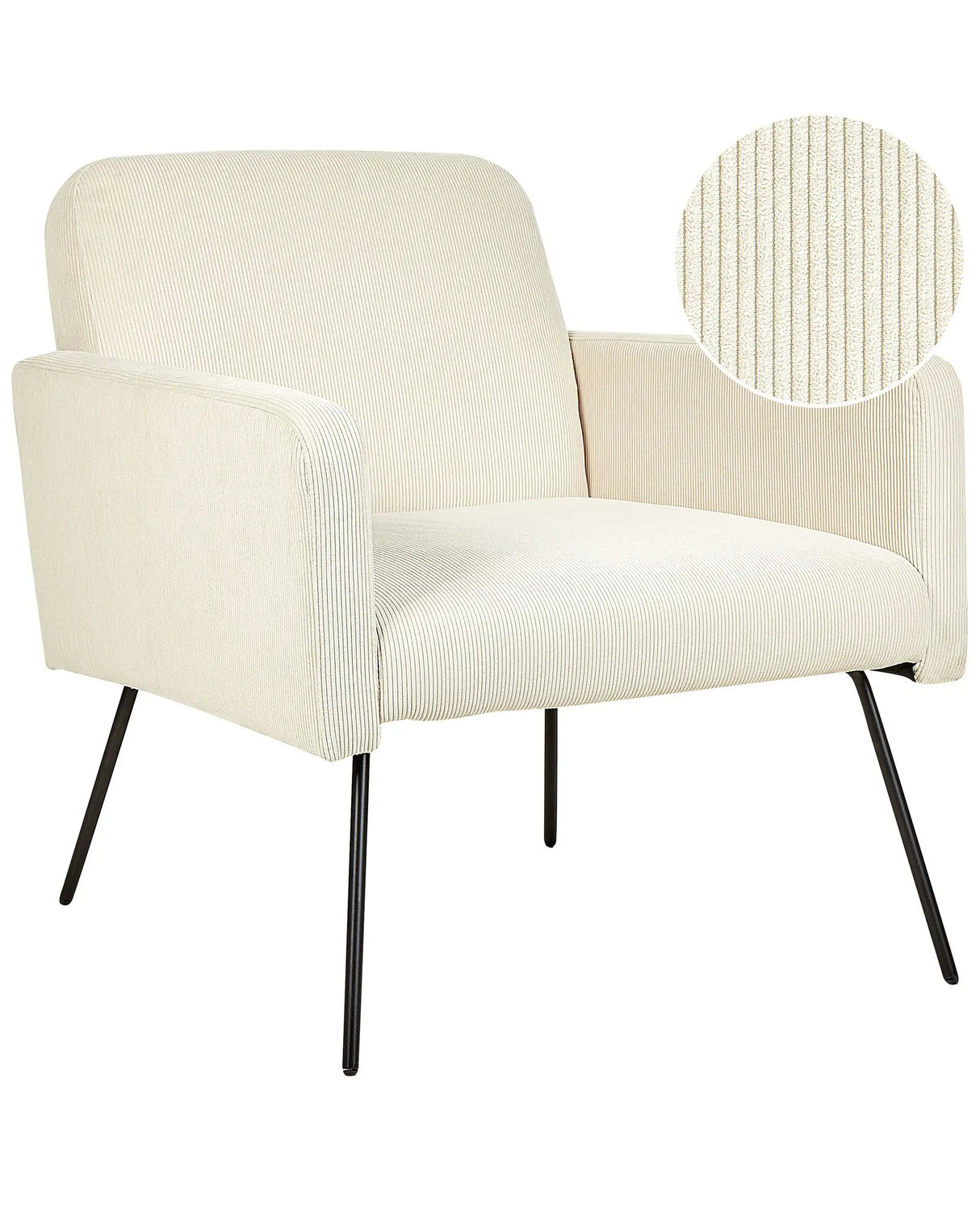 Armchair Light Beige Corduroy Slender Black Metal Legs Modern Retro Living Room Bedroom Beliani
