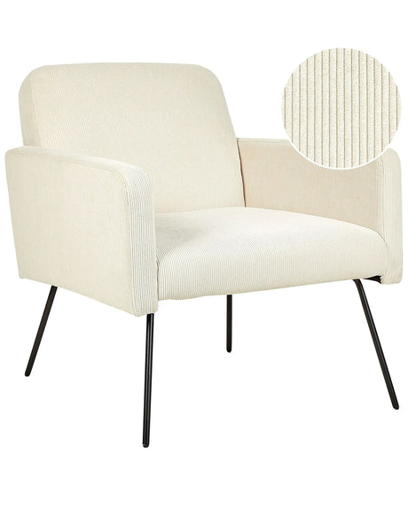 Armchair Light Beige Corduroy Slender Black Metal Legs Modern Retro Living Room Bedroom Beliani