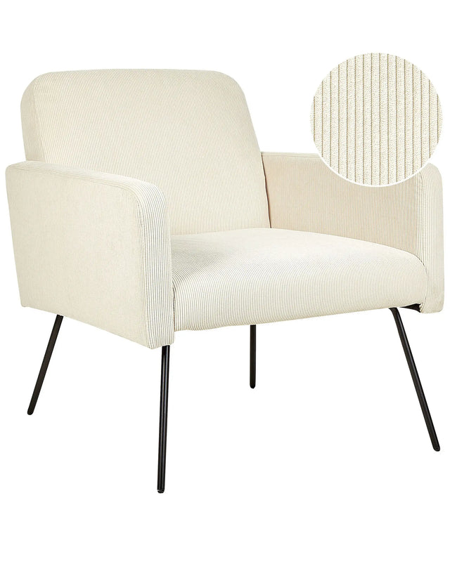 Armchair Light Beige Corduroy Slender Black Metal Legs Modern Retro Living Room Bedroom Beliani