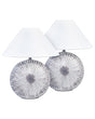 Set of 2 Table Lamps Grey Ceramic Base Fabric Shade Painted Night Lamp Desk Light Classic Design Beliani