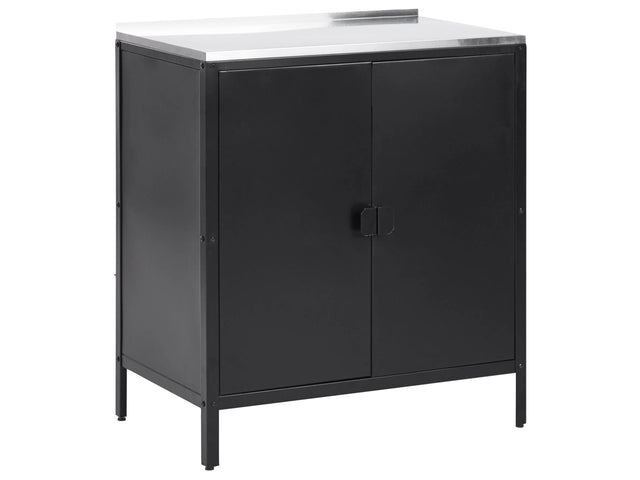 Outdoor Kitchen Cabinet Black Stainless Steel 2 Door Unit with Top Garden Kitchen Dining Beliani