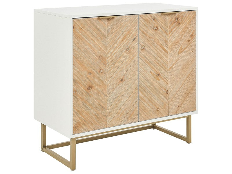 Sideboard White and Light Wood MDF Wood Veneer 2 Door with Shelves Scandinavian Bedroom Storage Solution Beliani