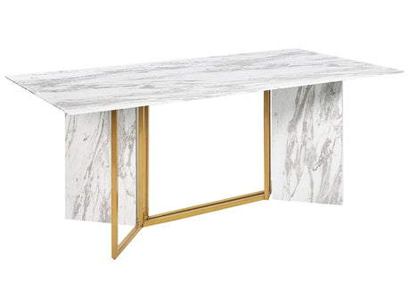 Dining Table White Black Gold MDF Glass Metal 200 x 100 cm Marble Effect Tabletop 8 Seater Rectangular Glamour Beliani