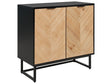 Sideboard Black and Light Wood MDF Wood Veneer 2 Door with Shelves Scandinavian Bedroom Storage Solution Beliani