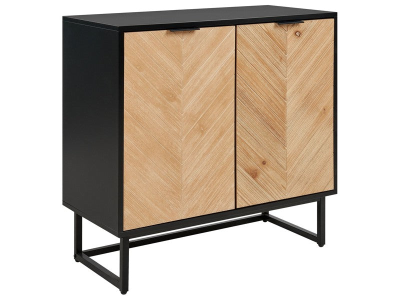 Sideboard Black and Light Wood MDF Wood Veneer 2 Door with Shelves Scandinavian Bedroom Storage Solution Beliani