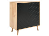 Sideboard Black and Light Wood MDF Particle Board Wood Veneer 2 Door with Shelves Scandinavian Bedroom Storage Solution Beliani