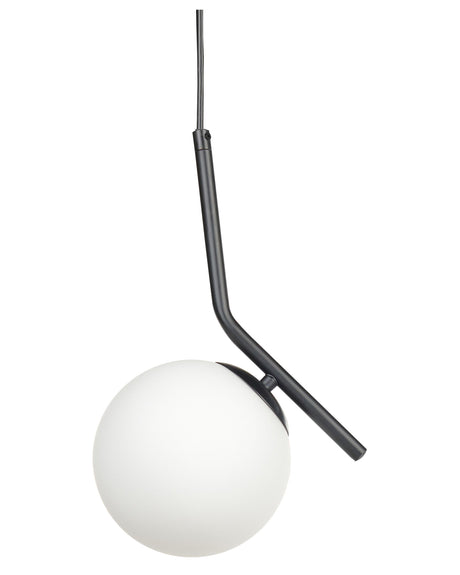 Pendant Lamp White and Black Glass Shade Iron Rod Frame Single Light Modern Design Home Accessories Living Room Beliani
