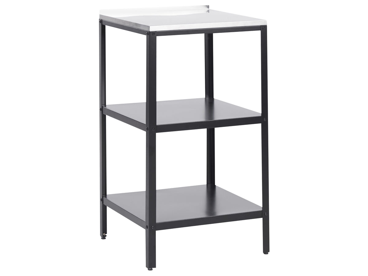 Outdoor Kitchen Island Black Stainless Steel 2 Shelves Unit with Top Garden Kitchen Dining Beliani