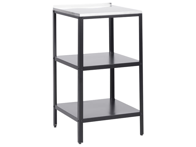 Outdoor Kitchen Island Black Stainless Steel 2 Shelves Unit with Top Garden Kitchen Dining Beliani