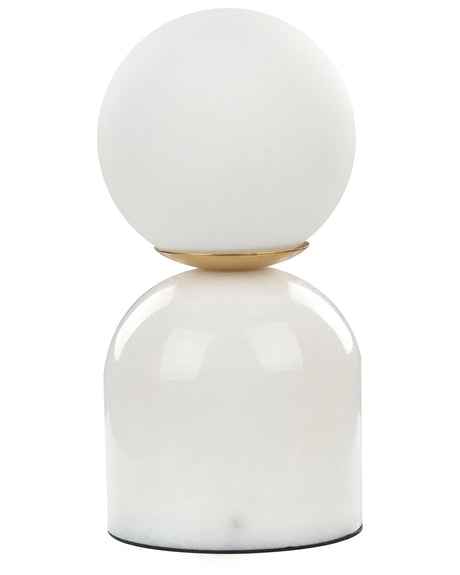 Table Lamp White Glass Round Shade Marble Base Nightstand Single Light Modern Design Home Accessories Living Room Beliani