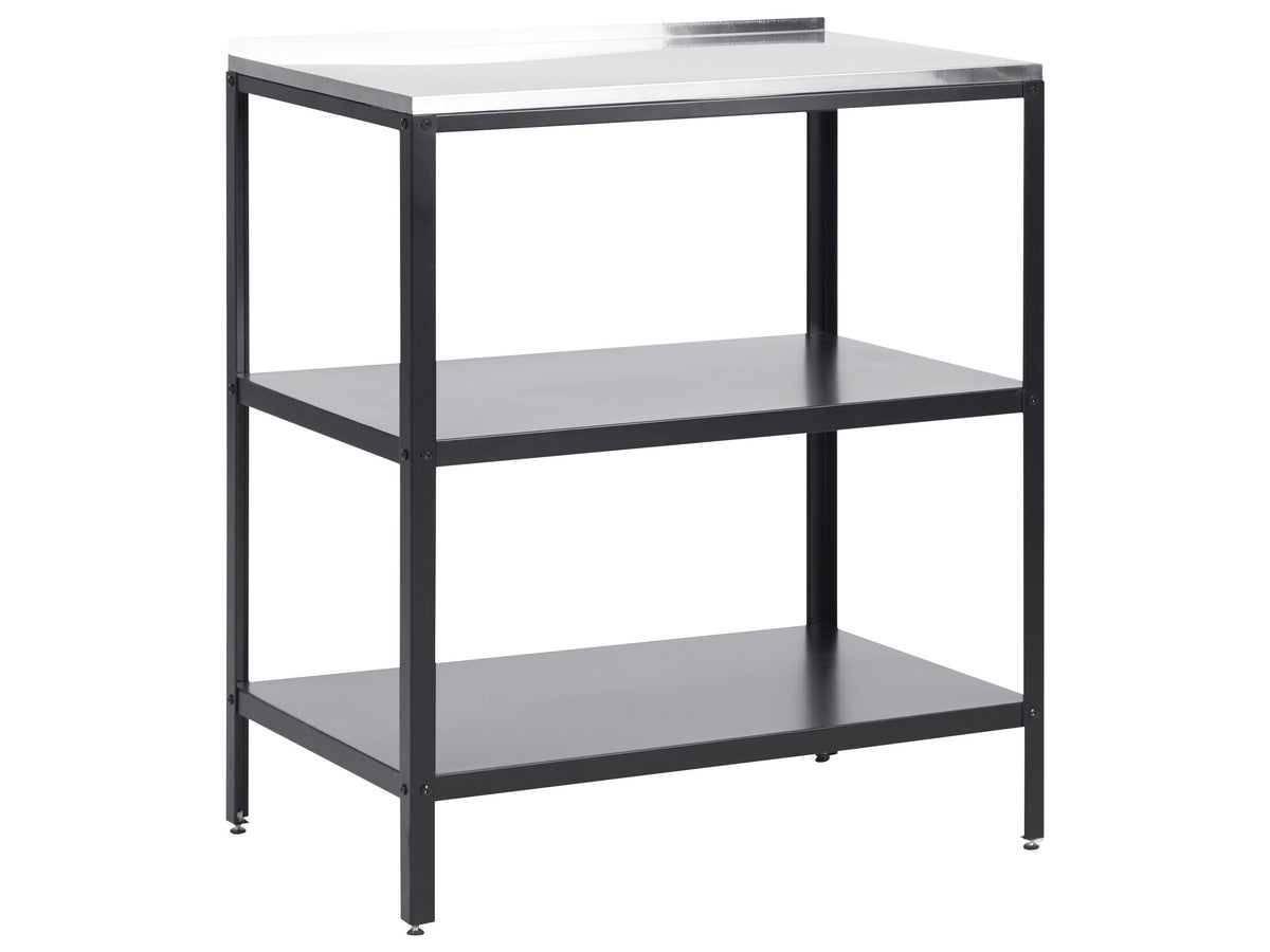 Outdoor Kitchen Island Black Stainless Steel 80 x 50 x 92 cm  2 Shelves Unit with Top Garden Kitchen Dining Beliani