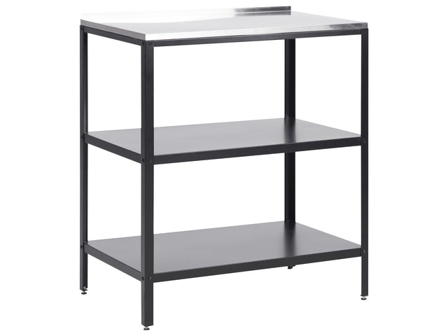 Outdoor Kitchen Island Black Stainless Steel 80 x 50 x 92 cm  2 Shelves Unit with Top Garden Kitchen Dining Beliani