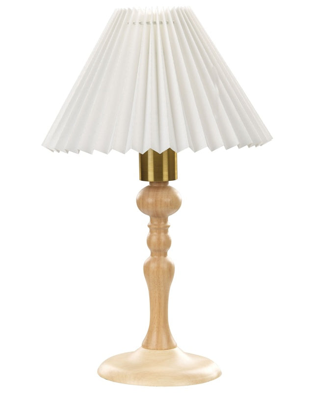 Table Lamp Light Oak Wood Cotton White Shade 38 cm Bedside Light Lighting Retro Elegant  Beliani