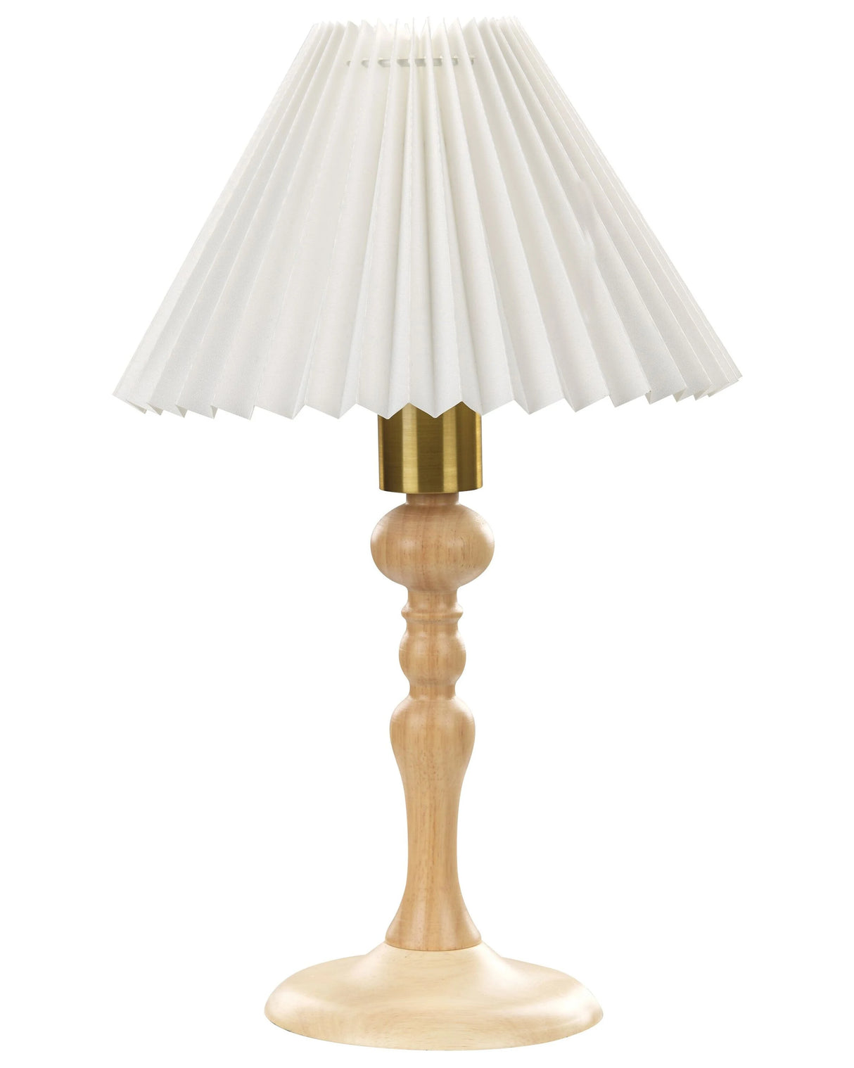 Table Lamp Light Oak Wood Cotton White Shade 38 cm Bedside Light Lighting Retro Elegant  Beliani