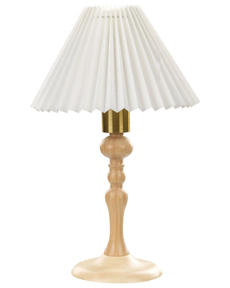 Table Lamp Light Oak Wood Cotton White Shade 38 cm Bedside Light Lighting Retro Elegant  Beliani