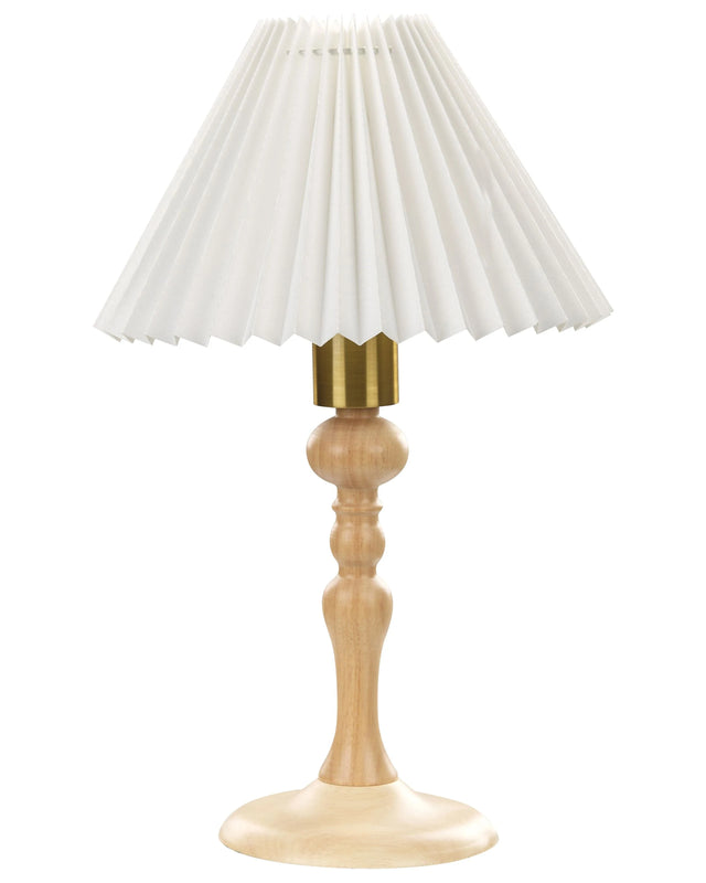 Table Lamp Light Oak Wood Cotton White Shade 38 cm Bedside Light Lighting Retro Elegant  Beliani