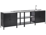 4 Piece Outdoor Kitchen Set Black Stainless Steel 2 Kitchen Cabinets 2 Storage Islands Sink Single Lever Outdoor Kitchen Cooking Station Beliani