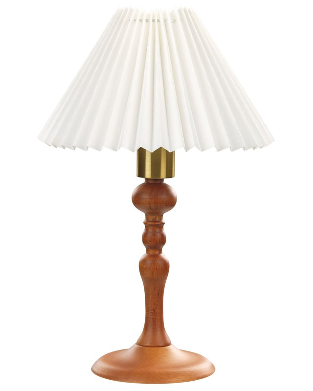 Table Lamp Dark Oak Wood Cotton White Shade 38 cm Bedside Light Lighting Retro Elegant  Beliani