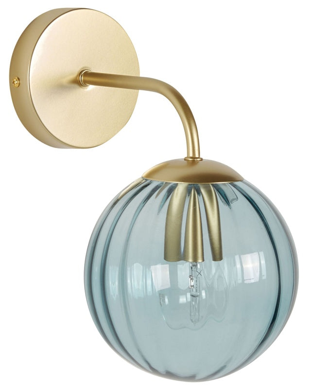 Wall Lamp Gold Blue Glass Iron 28 cm Globe Shade Light Lighting Bedroom Living Room Retro Art Deco Beliani